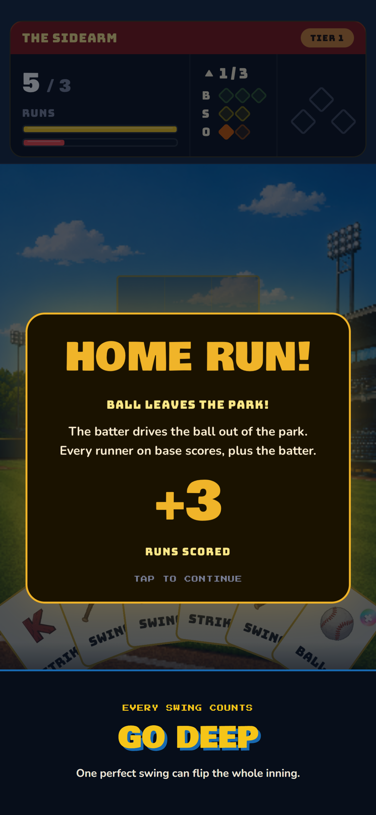 Hitting a home run in Baseball at Cards