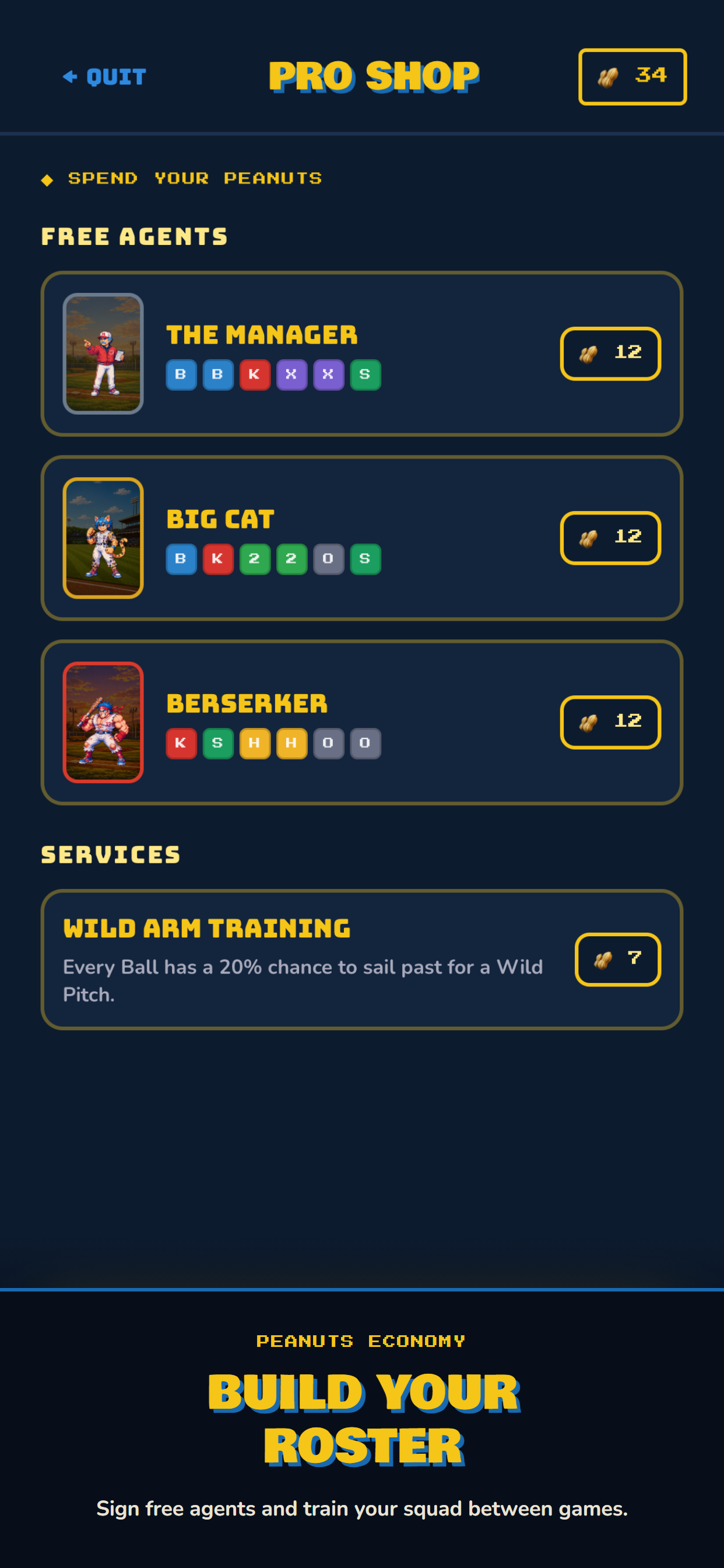 The shop screen for spending Peanuts